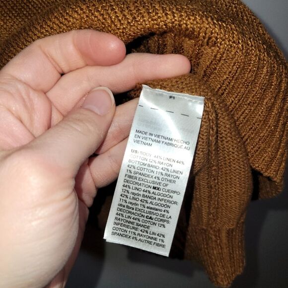 Chicos Brown Beaded Linen Blend Short Sleeve Sweater 2 Large - Picture 6 of 12